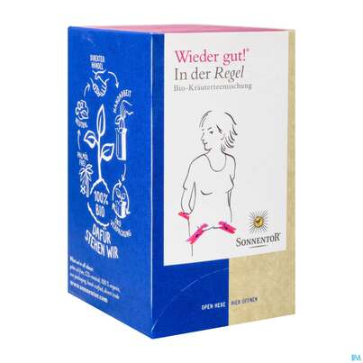Sie sehen eine Packung Sonnentor In Der Regel Tee Bio 02705 18st, Produktbild: 02 Sonnentor In Der Regel Tee Bio 02705 18st, A-Nr.: 3428796 - 02