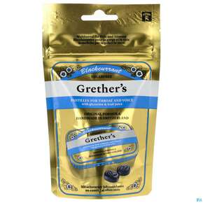 Grethers Pastillen Zuckerfrei Blackcurrant Beutel 110g, A-Nr.: 5855350 - 01