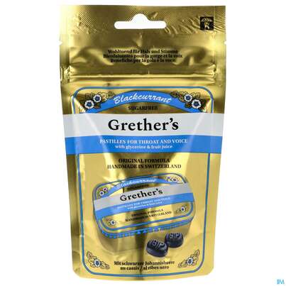 Grethers Pastillen Zuckerfrei Blackcurrant Beutel 110g, A-Nr.: 5855350 - 01