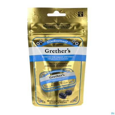 Grethers Pastillen Zuckerfrei Blackcurrant Beutel 110g, A-Nr.: 5855350 - 02