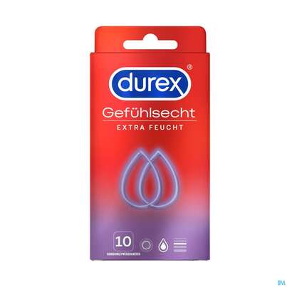 Praeservative Durex Latexkondome Gefuehlsecht Extra Feucht 10st, A-Nr.: 4266574 - 01