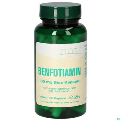 Sie sehen eine Packung Bios Benfotiamin 100mg 100 Kapseln, Produktbild: 02 Bios Benfotiamin 100mg 100 Kapseln, A-Nr.: 5407166 - 02