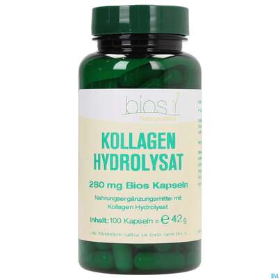 Sie sehen eine Packung Bios Kollagen Hydrolysat 280mg 100 Kapseln, Produktbild: 02 Bios Kollagen Hydrolysat 280mg 100 Kapseln, A-Nr.: 3891815 - 02