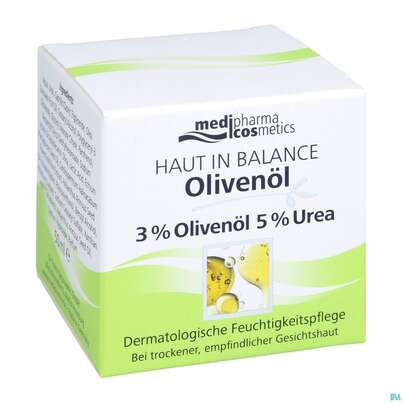 Sie sehen eine Packung Oliven Oel Dr.theiss Haut In Balance Feuchtigkeitspflege 3% 50ml, Produktbild: 05 Oliven Oel Dr.theiss Haut In Balance Feuchtigkeitspflege 3% 50ml, A-Nr.: 3282714 - 05