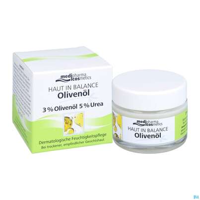 Sie sehen eine Packung Oliven Oel Dr.theiss Haut In Balance Feuchtigkeitspflege 3% 50ml, Produktbild: 07 Oliven Oel Dr.theiss Haut In Balance Feuchtigkeitspflege 3% 50ml, A-Nr.: 3282714 - 07