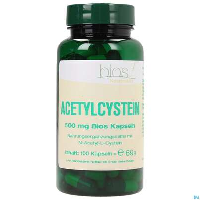 Sie sehen eine Packung Bios Acetylcystein 500mg 100 Kapseln, Produktbild: 01 Bios Acetylcystein 500mg 100 Kapseln, A-Nr.: 3890595 - 01