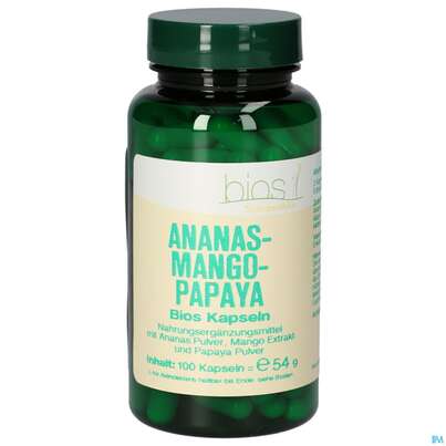 Sie sehen eine Packung Bios Ananas Mango Papaya 100 Kapseln, Produktbild: 01 Bios Ananas Mango Papaya 100 Kapseln, A-Nr.: 4075822 - 01
