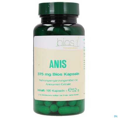 Sie sehen eine Packung Bios Anis 375mg 100 Kapseln, Produktbild: 01 Bios Anis 375mg 100 Kapseln, A-Nr.: 3890655 - 01
