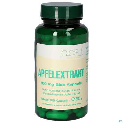 Sie sehen eine Packung Bios Apfelextrakt 100mg 100 Kapseln, Produktbild: 02 Bios Apfelextrakt 100mg 100 Kapseln, A-Nr.: 3890684 - 02