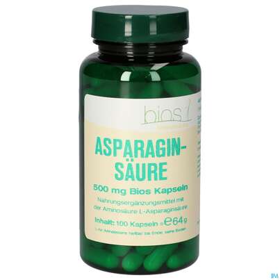 Sie sehen eine Packung Bios Asparaginsäure 500mg 100 Kapseln, Produktbild: 01 Bios Asparaginsäure 500mg 100 Kapseln, A-Nr.: 4247223 - 01