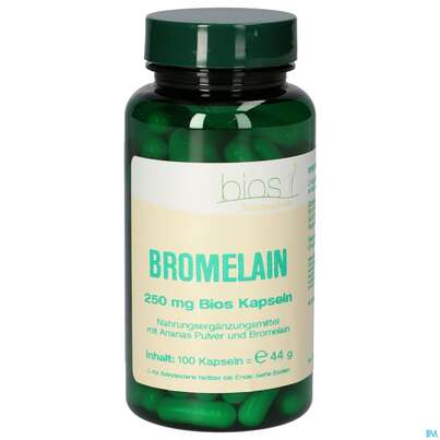 Sie sehen eine Packung Bios Bromelain 250mg 100 Kapseln, Produktbild: 01 Bios Bromelain 250mg 100 Kapseln, A-Nr.: 4070150 - 01