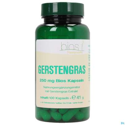 Sie sehen eine Packung Bios Gerstengras 250mg 100 Kapseln, Produktbild: 02 Bios Gerstengras 250mg 100 Kapseln, A-Nr.: 3891258 - 02