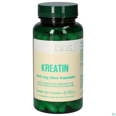 Sie sehen eine Packung Bios Kreatin 540mg 100 Kapseln, Produktbild: 02 Bios Kreatin 540mg 100 Kapseln, A-Nr.: 3891896 - 02