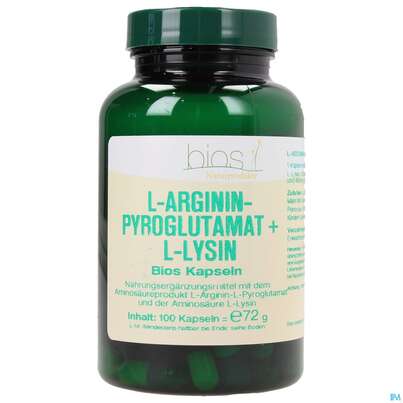 Sie sehen eine Packung Bios l-argininpyroglutamat + l-lysin 100 Kapseln, Produktbild: 02 Bios l-argininpyroglutamat + l-lysin 100 Kapseln, A-Nr.: 3891979 - 02