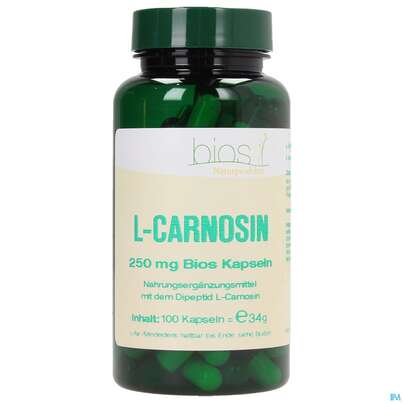 Sie sehen eine Packung Bios l-carnosin 250mg 100 Kapseln, Produktbild: 02 Bios l-carnosin 250mg 100 Kapseln, A-Nr.: 3892039 - 02