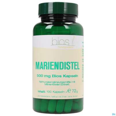 Sie sehen eine Packung Bios Mariendistel 500mg 100 Kapseln, Produktbild: 02 Bios Mariendistel 500mg 100 Kapseln, A-Nr.: 3892507 - 02
