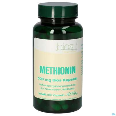 Sie sehen eine Packung Bios Methionin 500mg 100 Kapseln, Produktbild: 02 Bios Methionin 500mg 100 Kapseln, A-Nr.: 4247335 - 02