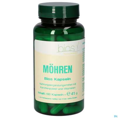 Sie sehen eine Packung Bios Moehren 100 Kapseln, Produktbild: 01 Bios Moehren 100 Kapseln, A-Nr.: 3892536 - 01
