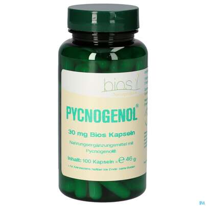 Sie sehen eine Packung Bios Pycnogenol® 30mg 100 Kapseln, Produktbild: 01 Bios Pycnogenol® 30mg 100 Kapseln, A-Nr.: 3892737 - 01