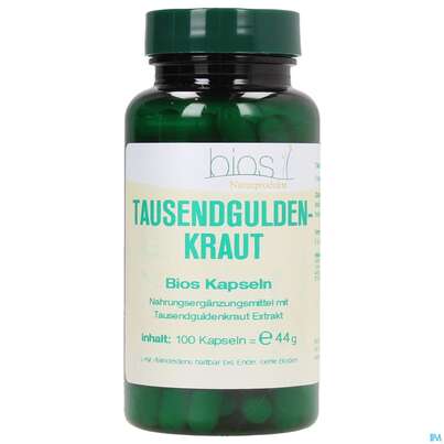Sie sehen eine Packung Bios Tausendguldenkraut 100 Kapseln, Produktbild: 02 Bios Tausendguldenkraut 100 Kapseln, A-Nr.: 3893263 - 02