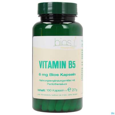 Sie sehen eine Packung Bios Vitamin B5 6mg 100 Kapseln, Produktbild: 02 Bios Vitamin B5 6mg 100 Kapseln, A-Nr.: 4246850 - 02