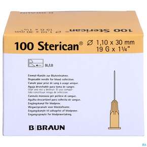 Injektionsspritzen U.zubeh. Einmalkanuelen Braun/sterican/blutentn. G19x1 1/4 1,1x30mm 46653 100st, A-Nr.: 3731827 - 01