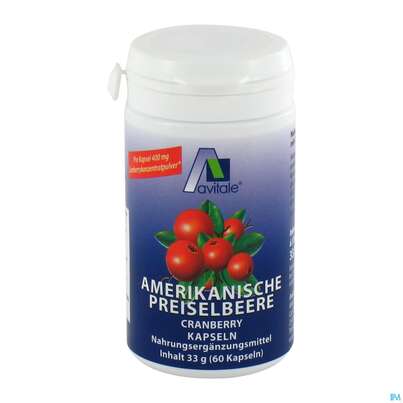 Sie sehen eine Packung Preiselbeer Kapseln Amer Avi 60st, Produktbild: 02 Preiselbeer Kapseln Amer Avi 60st, A-Nr.: 3831144 - 02
