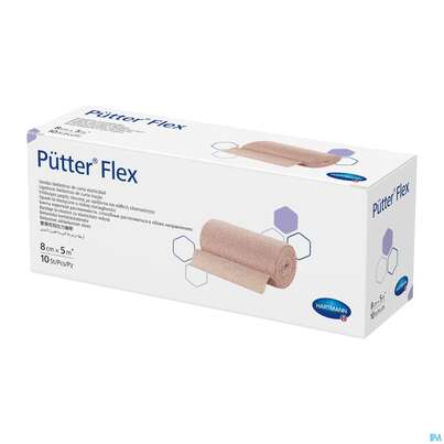 Sie sehen eine Packung Puetter-verband Flex Kurzzugbinde 8cm 10st, Produktbild: 03 Puetter-verband Flex Kurzzugbinde 8cm 10st, A-Nr.: 3942582 - 03