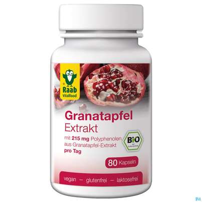 Sie sehen eine Packung Raab Bio Granatapfel Extrakt Kapseln 80 Kapseln, Produktbild: 05 Raab Bio Granatapfel Extrakt Kapseln 80 Kapseln, A-Nr.: 5225991 - 05