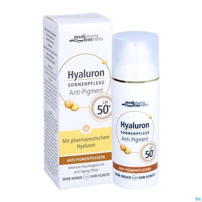 Sie sehen eine Packung Sonnenprodukte Hyaluron Sonnenpflege Gesicht Anti-pigment Anti-age F50+ 50ml, Produktbild: 07 Sonnenprodukte Hyaluron Sonnenpflege Gesicht Anti-pigment Anti-age F50+ 50ml, A-Nr.: 5074842 - 07