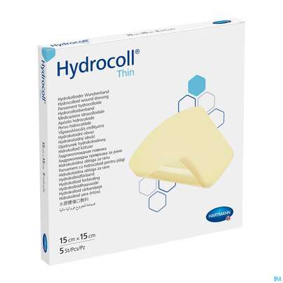 Sie sehen eine Packung Wundverband Hydrocoll Thin 15x 15cm 5st, Produktbild: 03 Wundverband Hydrocoll Thin 15x 15cm 5st, A-Nr.: 2219429 - 03