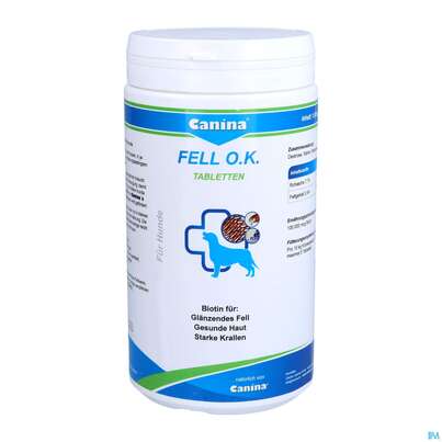 Sie sehen eine Packung Veterinaerprodukte Canina Hunde Fell O.k. Tabl 1000g, Produktbild: 01 Veterinaerprodukte Canina Hunde Fell O.k. Tabl 1000g, A-Nr.: 3202419 - 01