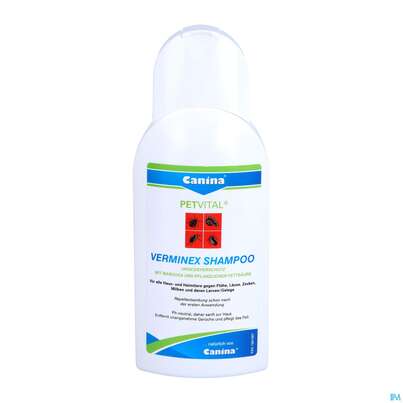 Sie sehen eine Packung Veterinaerprodukte Petvital Shampoo Verminex Hund/katze 250ml, Produktbild: 01 Veterinaerprodukte Petvital Shampoo Verminex Hund/katze 250ml, A-Nr.: 3239598 - 01