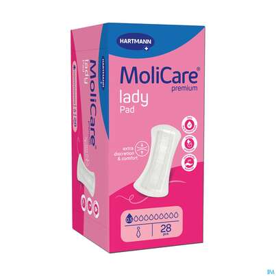 Sie sehen eine Packung Inkontinenz Molicare Premium/lady Pad Tropfen 0,5 28st, Produktbild: 06 Inkontinenz Molicare Premium/lady Pad Tropfen 0,5 28st, A-Nr.: 4918574 - 06