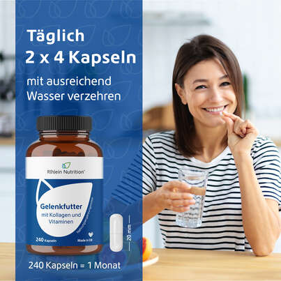 Sie sehen eine Packung R(h)ein Nutrition Gelenkfutter Komplex Gelenkkapseln, Produktbild: 04 R(h)ein Nutrition Gelenkfutter Komplex Gelenkkapseln, A-Nr.: 5987169 - 04