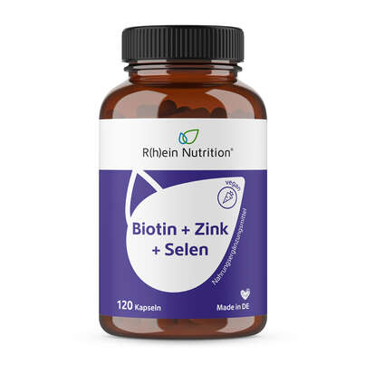 Sie sehen eine Packung R(h)ein Nutrition Biotin+Zink+Selen für Haut, Haare & Nägel Kapseln hochdosiert, Produktbild: 01 R(h)ein Nutrition Biotin+Zink+Selen für Haut, Haare & Nägel Kapseln hochdosiert, A-Nr.: 5987146 - 01