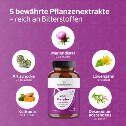 Sie sehen eine Packung R(h)ein Nutrition Leber-Komplex Mariendistel + Artischocke Kapseln hochdosiert, Produktbild: 04 R(h)ein Nutrition Leber-Komplex Mariendistel + Artischocke Kapseln hochdosiert, A-Nr.: 5987181 - 04