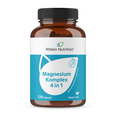Sie sehen eine Packung R(h)ein Nutrition Magnesium Komplex 4 in 1 Kapseln hochdosiert vegan, Produktbild: 01 R(h)ein Nutrition Magnesium Komplex 4 in 1 Kapseln hochdosiert vegan, A-Nr.: 5987206 - 01