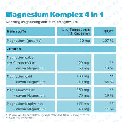 Sie sehen eine Packung R(h)ein Nutrition Magnesium Komplex 4 in 1 Kapseln hochdosiert vegan, Produktbild: 08 R(h)ein Nutrition Magnesium Komplex 4 in 1 Kapseln hochdosiert vegan, A-Nr.: 5987206 - 08