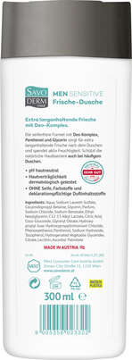 Sie sehen eine Packung Savoderm med Men Sensitive Frische-Dusche 300ml, Produktbild: 02 Savoderm med Men Sensitive Frische-Dusche 300ml, A-Nr.: 5406267 - 02