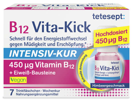Sie sehen eine Packung tetesept B12 Vita-Kick Intensiv-Kur 450 μg, Produktbild: 01 tetesept B12 Vita-Kick Intensiv-Kur 450 μg, A-Nr.: 5431940 - 01