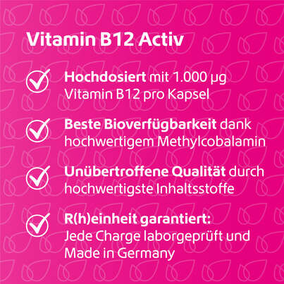 Sie sehen eine Packung R(h)ein Nutrition Vitamin B12 Activ 1.000 µg Kapseln hochdosiert, Produktbild: 03 R(h)ein Nutrition Vitamin B12 Activ 1.000 µg Kapseln hochdosiert, A-Nr.: 5987258 - 03