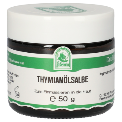 Sie sehen eine Packung THYMIANOEL SALBE 50G, Produktbild: 01 THYMIANOEL SALBE 50G, A-Nr.: 4946501 - 01