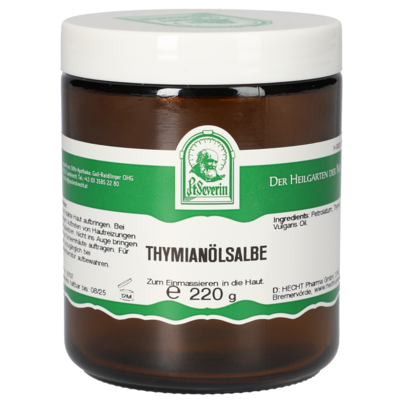 Sie sehen eine Packung THYMIANOEL SALBE 220G, Produktbild: 01 THYMIANOEL SALBE 220G, A-Nr.: 4946524 - 01