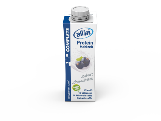Sie sehen eine Packung all in® COMPLETE Joghurt Johannisbeere (14 x 250 ml), Produktbild: 01 all in® COMPLETE Joghurt Johannisbeere (14 x 250 ml), A-Nr.: 4907286 - 01