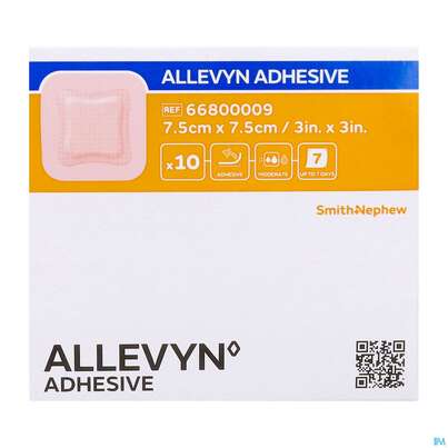 Sie sehen eine Packung Wundverband Allevyn/polyurethan Adhesive 7,5x 7,5cm -tam 10st, Produktbild: 01 Wundverband Allevyn/polyurethan Adhesive 7,5x 7,5cm -tam 10st, A-Nr.: 4736620 - 01