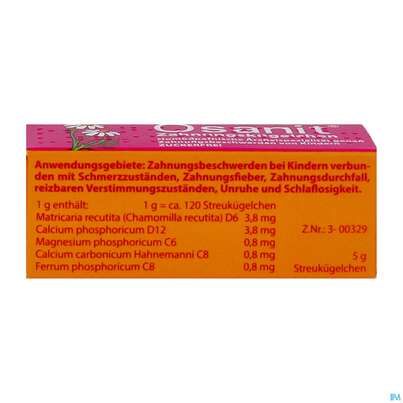 Sie sehen eine Packung Osanit Zahnungskuegelchen 5g, Produktbild: 03 Osanit Zahnungskuegelchen 5g, A-Nr.: 6054362 - 03