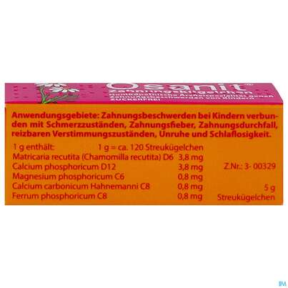 Sie sehen eine Packung Osanit Zahnungskuegelchen 5g, Produktbild: 04 Osanit Zahnungskuegelchen 5g, A-Nr.: 6054362 - 04