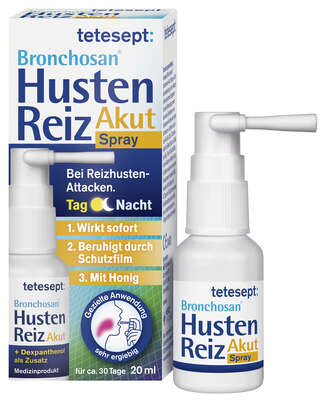Sie sehen eine Packung tetesept Bronchosan Hustenreiz Spray 20ml, Produktbild: 01 tetesept Bronchosan Hustenreiz Spray 20ml, A-Nr.: 6007138 - 01
