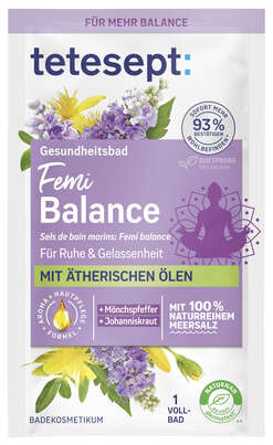 Sie sehen eine Packung tetesept Femi Balance Meersalz 80g, Produktbild: 01 tetesept Femi Balance Meersalz 80g, A-Nr.: 6007084 - 01